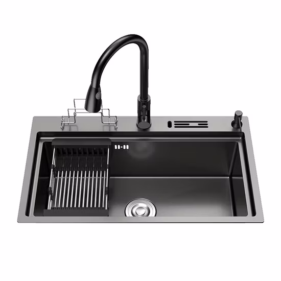 Éviers de cuisine à cuve unique en acier inoxydable 304, avec égouttoir à vaisselle réglable au-dessus de l'évier